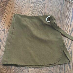 Green Mini Wrap Skirt with Tie Front